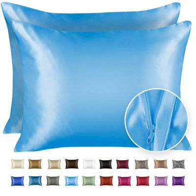 SHOPBEDDING Silky Satin Pillowcase for Hair and Skin - Standard Satin Pillow Case with Zipper, Jewel Blue (Pillowcase Set of 2) By BLISSFORD