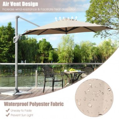 Costway 11ft Patio Offset Umbrella with 360° Rotation and Tilt System-Coffee. View a larger version of this product image.