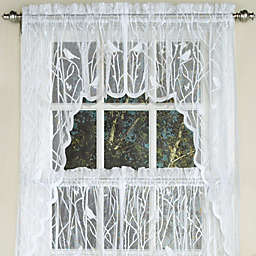 Sweet Home Collection   Knit Lace Polyester SongBird Motif Kitchen Window Curtain, Swag Pair, White