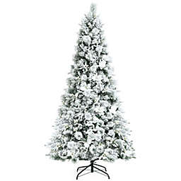 Costway 7 Feet Snow Flocked Christmas Tree with Poinsettia Flowers
