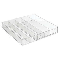 mDesign Expandable Plastic Kitchen Drawer Storage Cutlery Tray - Clear