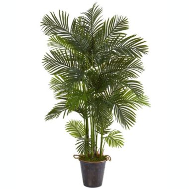 Nearly Natural 75"H Areca Palm Artificial Tree in Decorative Metal Pail with Rope. View a larger version of this product image.