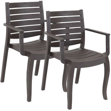 Sunnydaze Polypropylene Stackable Illias Outdoor Patio Arm Chair, Brown, 2pk. View a larger version of this product image.