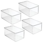 mDesign Stackable Closet Shoe Storage Bin Box with Lid, Clear, 4-Pack