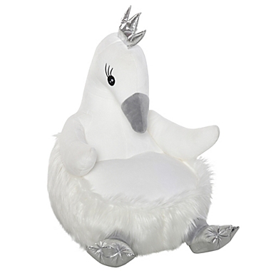 Qaba Stuffed Animal Sofa Armrest Chair Cartoon Storage Bean Bag Chair for Kids with Cute Swan Flannel PP Cotton 22&quot; x 16.5&quot; x 22&quot; White. View a larger version of this product image.