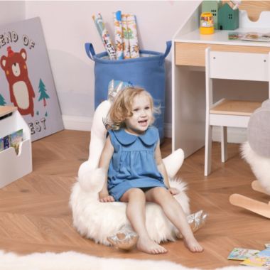 Qaba Stuffed Animal Sofa Armrest Chair Cartoon Storage Bean Bag Chair for Kids with Cute Swan Flannel PP Cotton 22&quot; x 16.5&quot; x 22&quot; White. View a larger version of this product image.
