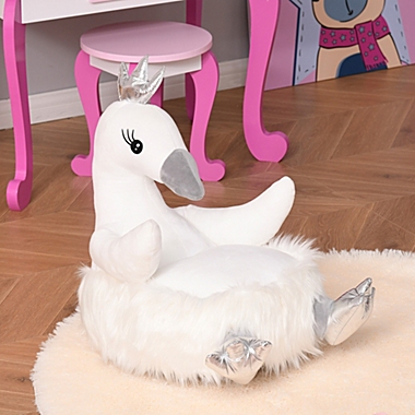 Qaba Stuffed Animal Sofa Armrest Chair Cartoon Storage Bean Bag Chair for Kids with Cute Swan Flannel PP Cotton 22&quot; x 16.5&quot; x 22&quot; White. View a larger version of this product image.