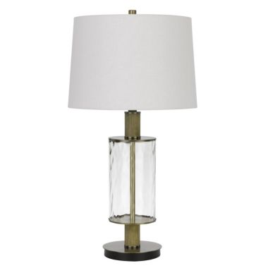 Saltaro Sherpi 42 Inch Clear Glass Table Lamp with Dimmer and Oak Wood Accent- Saltoro Sherpi. View a larger version of this product image.