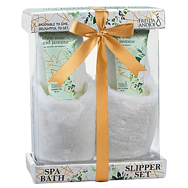 Freida and Joe Bath & Body Spa Gift Set in White Rose Jasmine Fragrance with Luxury Slippers. View a larger version of this product image.