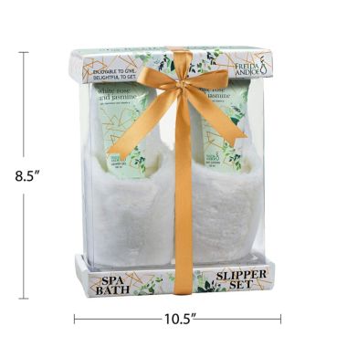 Freida and Joe Bath & Body Spa Gift Set in White Rose Jasmine Fragrance with Luxury Slippers. View a larger version of this product image.