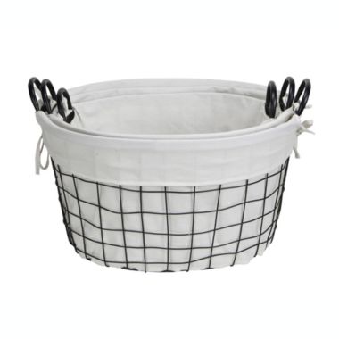 Cheungs Set of 3 Lined Metal Wire Oval Basket with Handle. View a larger version of this product image.