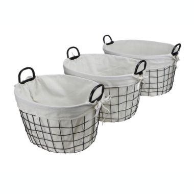 Cheungs Set of 3 Lined Metal Wire Oval Basket with Handle. View a larger version of this product image.
