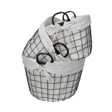 Cheungs Set of 3 Lined Metal Wire Oval Basket with Handle. View a larger version of this product image.