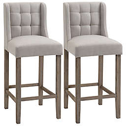 HOMCOM Modern Bar Height Bar Stools Set of 2 Tufted Upholstered Pub Chairs with Back Rubber Wood Legs for Kitchen,Dinning Room, Beige