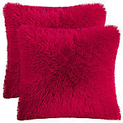 PiccoCasa Pack of 2 Soft Fuzzy Faux Fur Throw Pillow Covers, Decors Long Shaggy Cushion Covers, Soft Sofa Pillowcases for Livingroom Couch Bedroom Car Seat, Red, 20"x20"