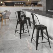 Flash Furniture Kai Commercial Grade 24" High Black-Antique Gold Metal Indoor-Outdoor Counter Height Stool with Removable Back