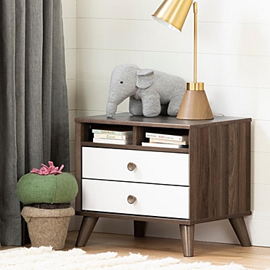 South Shore Yodi 2-Drawer Nightstand - Natural Walnut and Pure White. View a larger version of this product image.