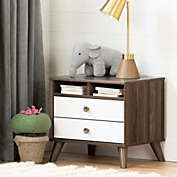 South Shore Yodi 2-Drawer Nightstand - Natural Walnut and Pure White