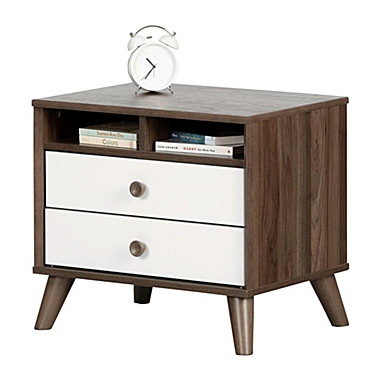 South Shore Yodi 2-Drawer Nightstand - Natural Walnut and Pure White. View a larger version of this product image.