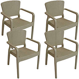 Set of 4 Patio Chair Light Brown Stackable Outdoor Seat Armchair Backyard Porch