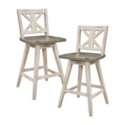 Lazzara Home Fenton 37.5 in. Distressed Gray and White Full Back Wood Frame Swivel Dining Bar Stool with Cross Back Wooden Seat (Set of 2)