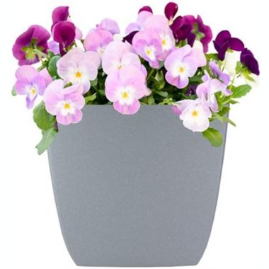 The HC Companies Santa Fe Square Plastic Planter, Pebble Gray - 12" x 12". View a larger version of this product image.