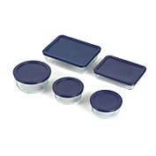 Slickblue 10 Piece Glass Bakeware Set with Blue Lids - Oven Microwave Dishwasher Freezer Safe
