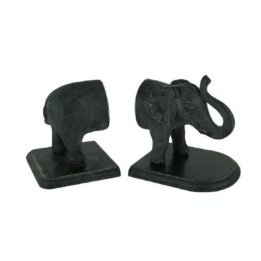 VIP Home and Garden Distressed Black Standing Elephant Top and Tail Bookend Set. View a larger version of this product image.