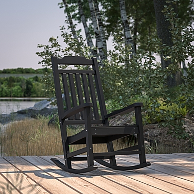 Merrick Lane Hillford Black Poly Resin Indoor/Outdoor Rocking Chair. View a larger version of this product image.
