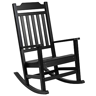 Merrick Lane Hillford Black Poly Resin Indoor/Outdoor Rocking Chair. View a larger version of this product image.