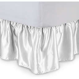 SHOPBEDDING Satin Ruffled Bed Skirt with Platform, California King, White, 18