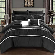 Chic Home Stieg 10 Pieces Comforter Set Complete BIB Pleated Ruched Ruffled Bedding With Sheet Set & Decorative Pillows Shams - Queen 90" x 90, Black