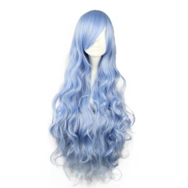 Unique Bargains Human Hair Wigs for Women, 35" Blue Curly Wig with Wig Cap, Highlights Synthetic Hair Extensions Replacement Wigs for Women with Hairline. View a larger version of this product image.
