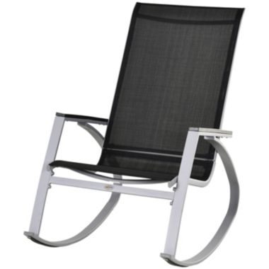 Outsunny Outdoor Modern Front Porch Patio Rocking Sling Chair - Black / Silver. View a larger version of this product image.