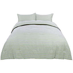 PiccoCasa Polyester 3-Piece Stripe King Comforter And Sham Set, Breathable Reactive Printing Less-Shrink Comforter Set, Green