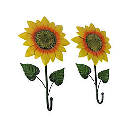 Direct International Set of 2 Metal Sunflower Decorative Wall Hook Flower Hanging Home Decor Art