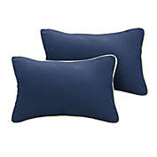 Outdoor Living and Style Set of 2 Sunbrella Navy Blue and Ivory Corded Rectangular Indoor/Outdoor Lumbar Throw Pillows, 20"
