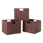 Winsome Wood Tessa 3-Pc Woven Rope Basket Set, Foldable in Walnut