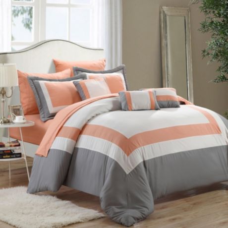 Chic Home Duke 10 Piece Comforter Set Complete Bed in a Bag Pieced Color Block 