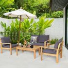 Alternate image 0 for Costway 4 Piece Outdoor Acacia Wood Chat Set with Removable Cushions and Table