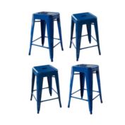 AmeriHome Industrial Modern Loft 24" Metal Bar Stool - Blue, 4 - Piece