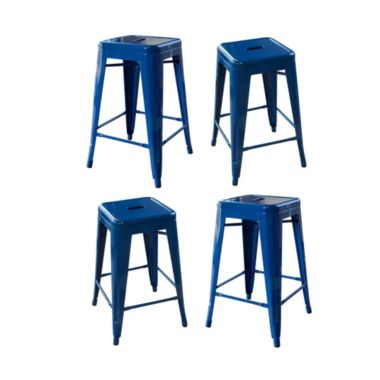 AmeriHome Industrial Modern Loft 24" Metal Bar Stool - Blue, 4 - Piece. View a larger version of this product image.