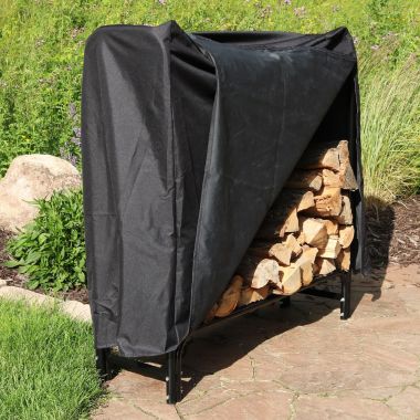Sunnydaze Outdoor Heavy-Duty Steel Firewood Log Rack Holder and Weather-Resistant Polyester Log Rack Cover - 4' - Black. View a larger version of this product image.