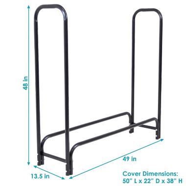 Sunnydaze Outdoor Heavy-Duty Steel Firewood Log Rack Holder and Weather-Resistant Polyester Log Rack Cover - 4' - Black. View a larger version of this product image.