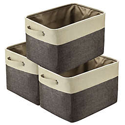 Unique Bargains Foldable 3Pcs Fabric Storage Basket, Beige Coffee