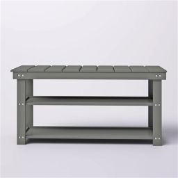 Slickblue Grey Wood 2-Shelf Shoe Rack Storage Bench For Entryway or Closet