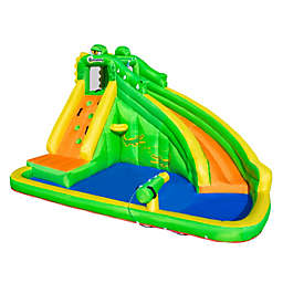 Outsunny 6 in 1 Kids Bounce Castle Extra Large Crocodile Style Inflatable House Slide Basket Water Pool Gun Climbing Wall with Carrybag