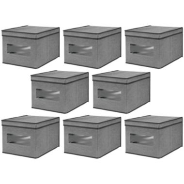 mDesign Large Fabric Closet Storage Box with Front Window/Lid, 8 Pack. View a larger version of this product image.