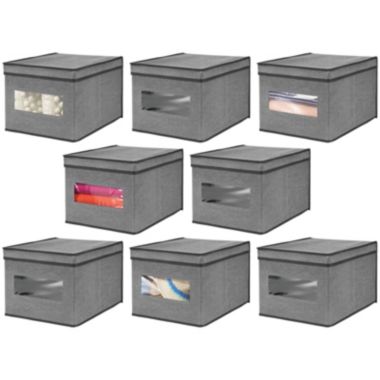 mDesign Large Fabric Closet Storage Box with Front Window/Lid, 8 Pack. View a larger version of this product image.