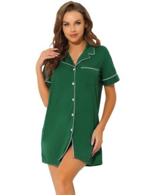 cheibear Women's Lounge Summer Short Sleeves Button Down Pajama Shirt Dress Green XL